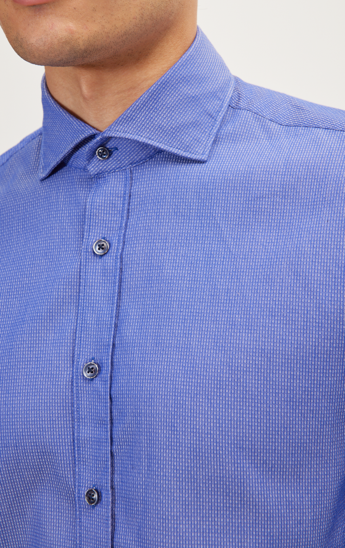 N° 4806 JACQUARD COTTON TONAL BUTTON DRESS SHIRT - DARK BLUE