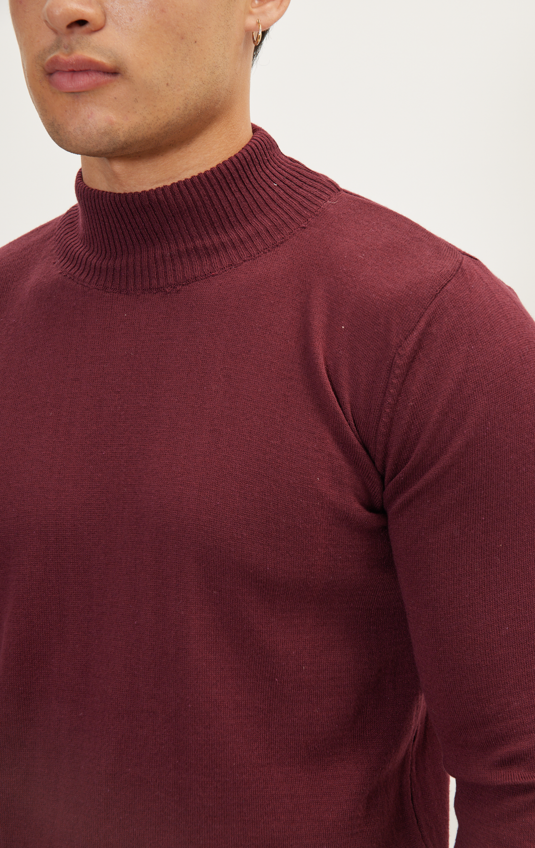 Mock Neck Relaxed Sweater - Bordeaux