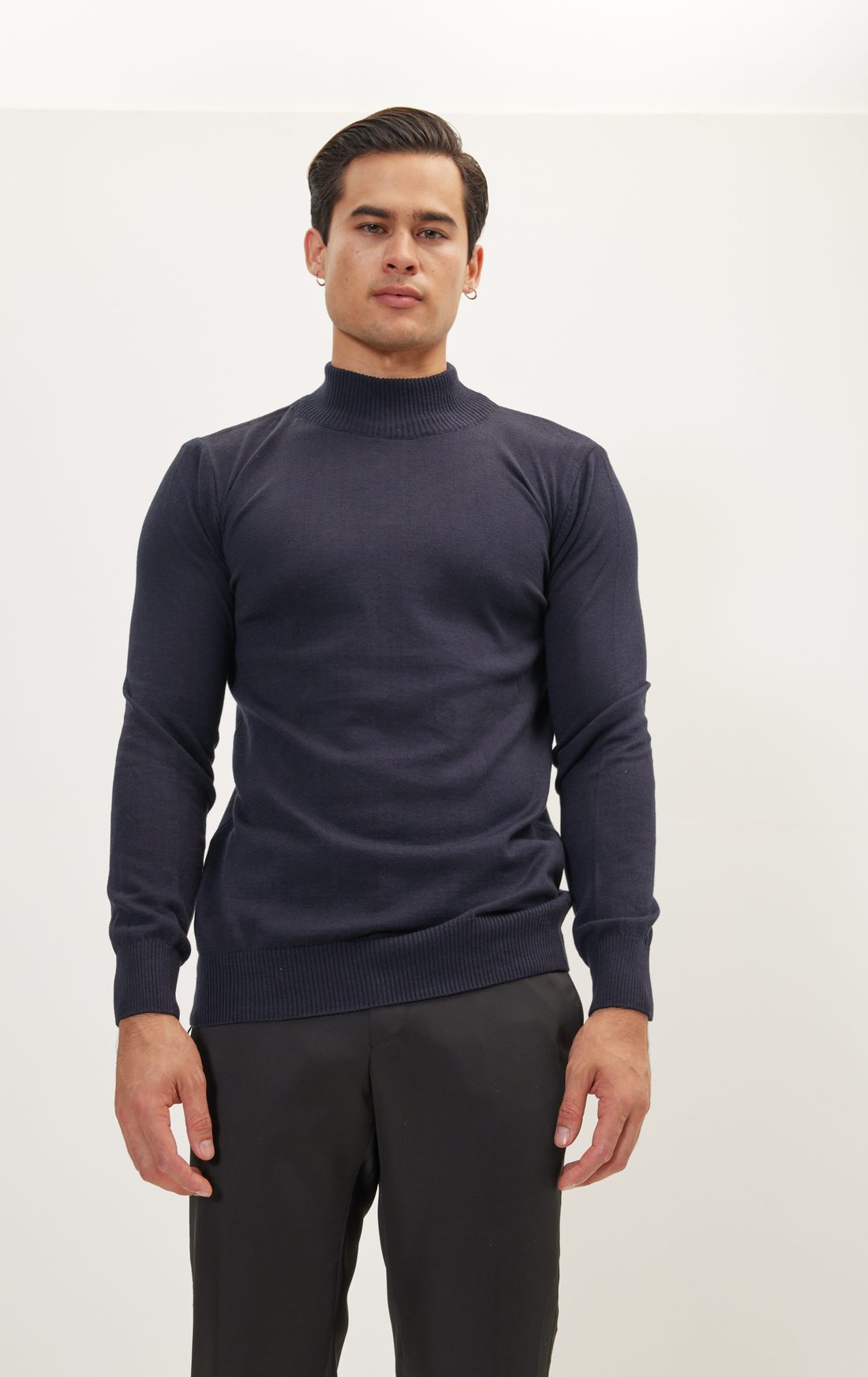 Mock Neck Relaxed Sweater- Navy