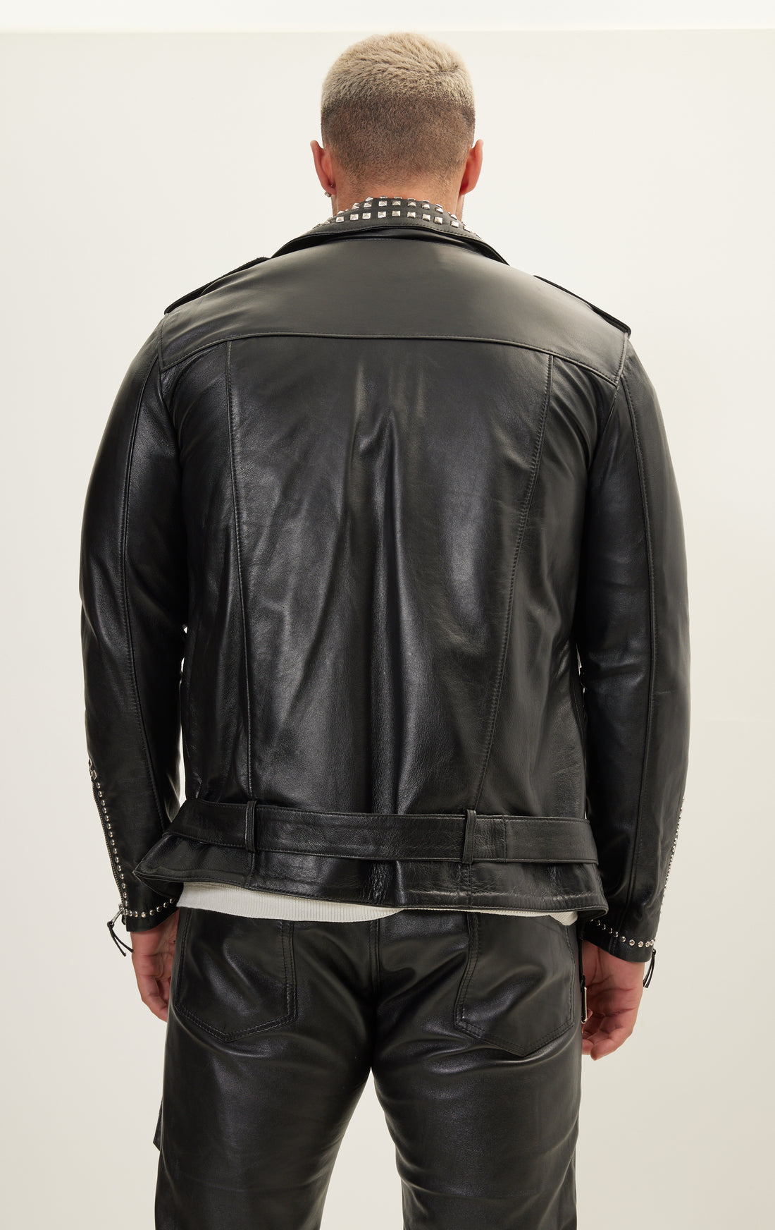 Studded Lambskin Leather Jacket - Black Silver
