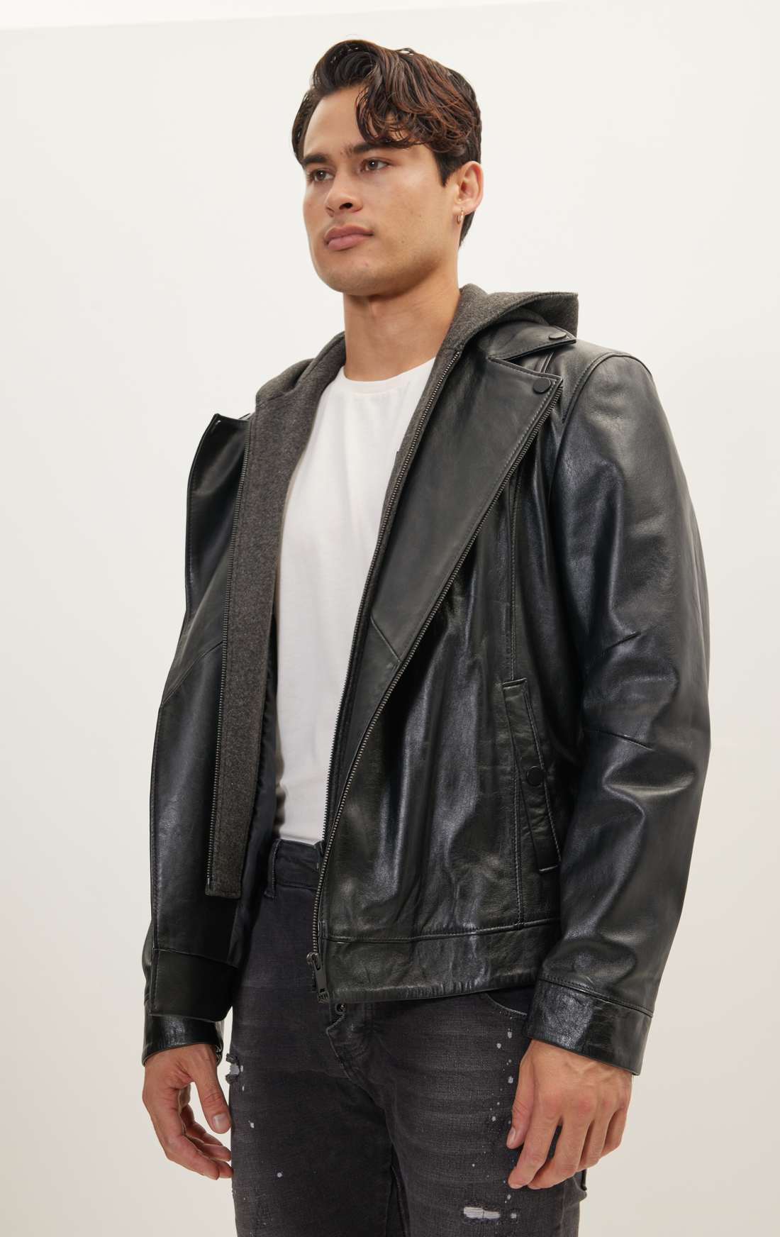 N° 71185 GENUINE LEATHER JACKET WITH A REMOVABLE HOOD