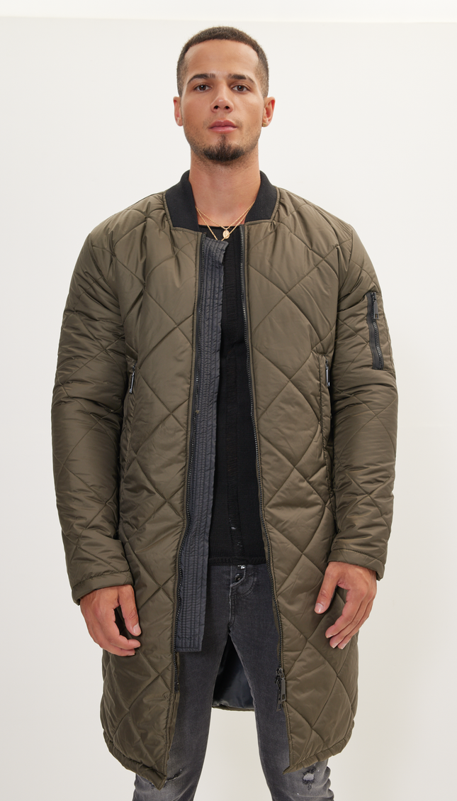 Light Padded Long Coat Jacket - Khaki