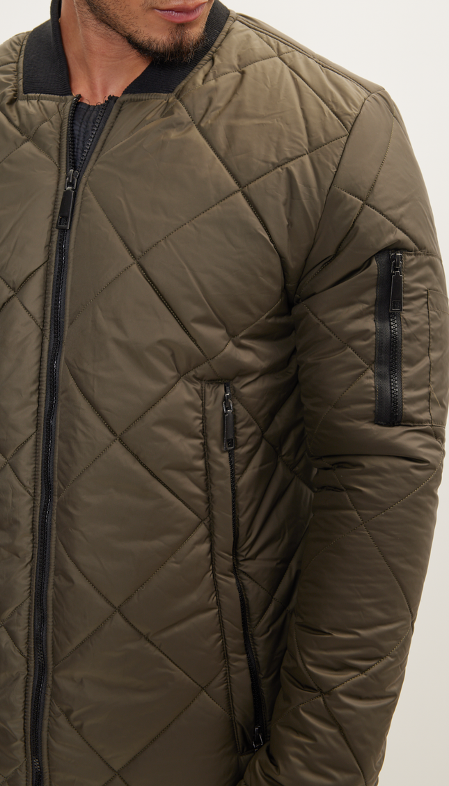 Light Padded Long Coat Jacket - Khaki