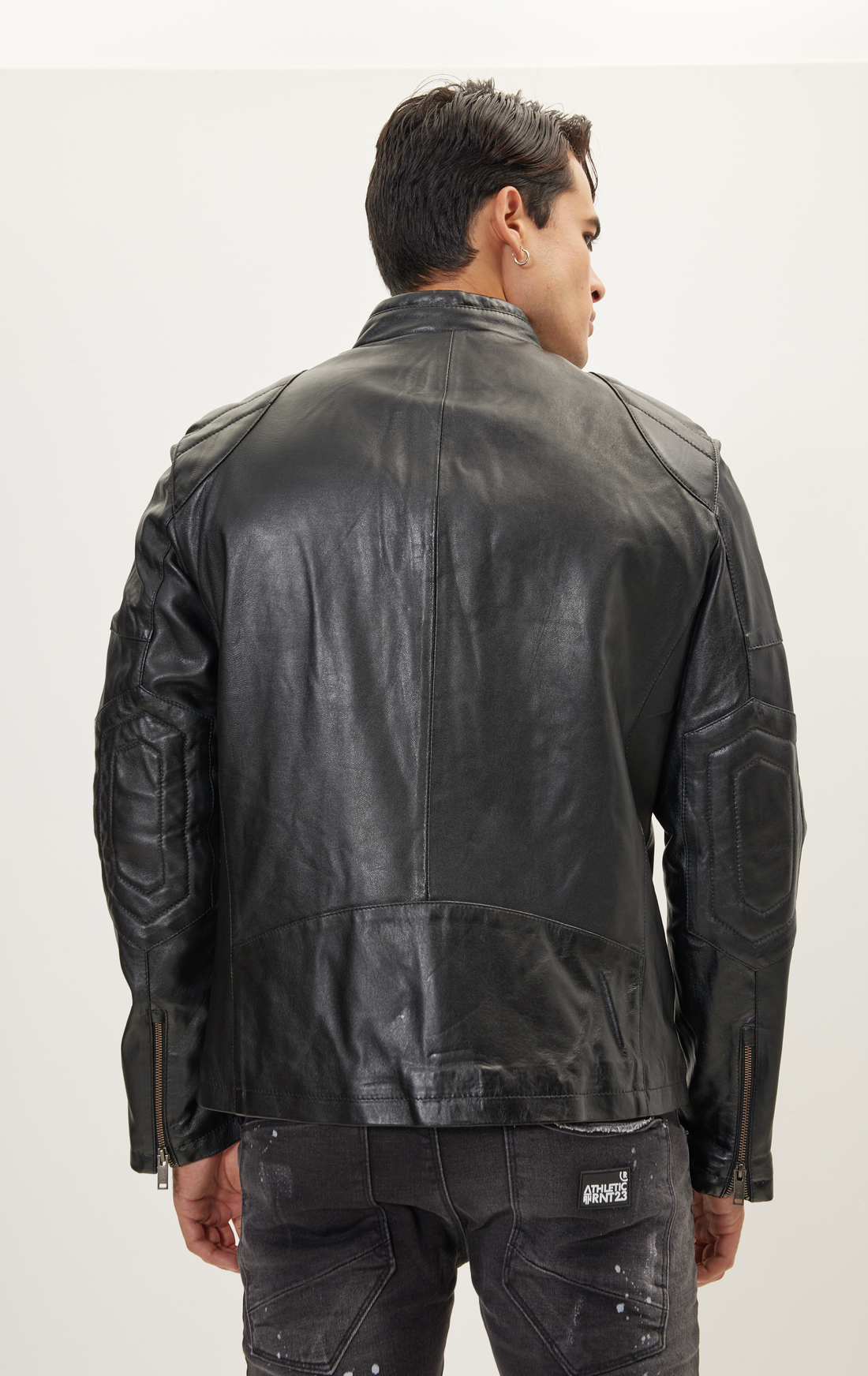 Shoulder Patch Moto Leather Jacket - Black
