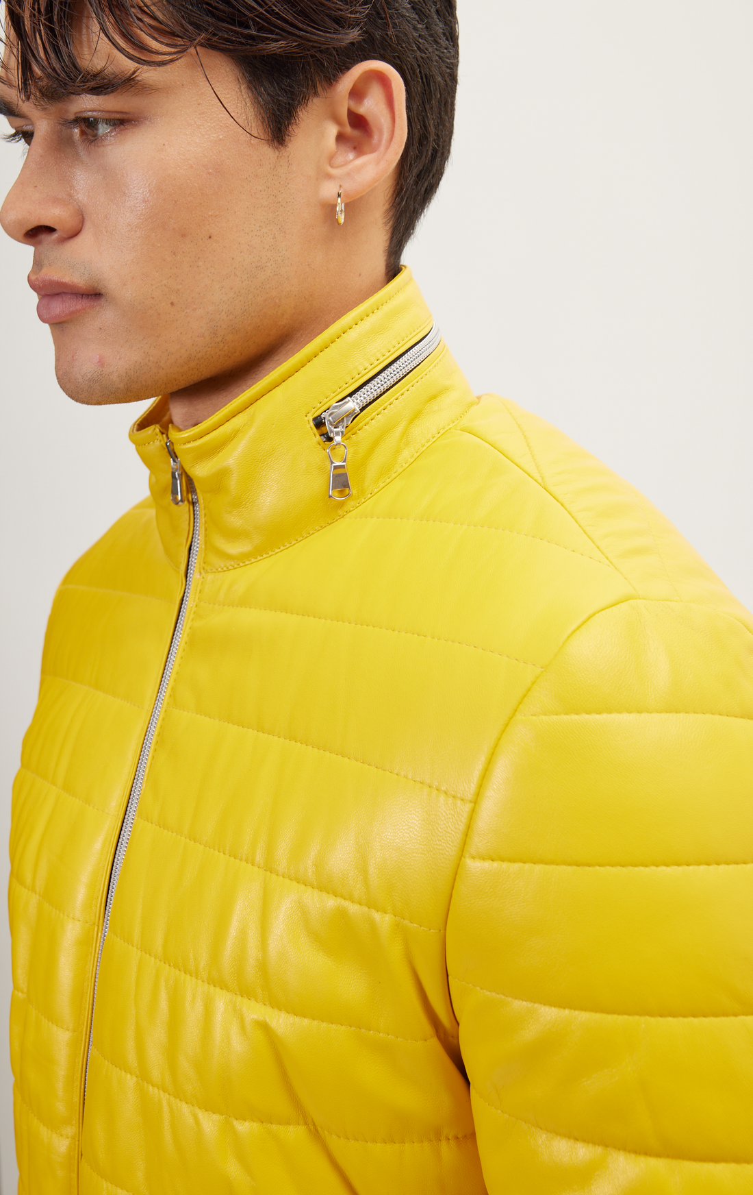 Lambskin Leather Puffer Jacket - Yellow