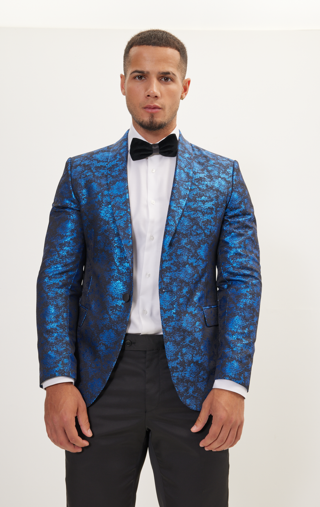 Metallic Foil Shimmer Tuxedo Jacket - Cobalt Blue