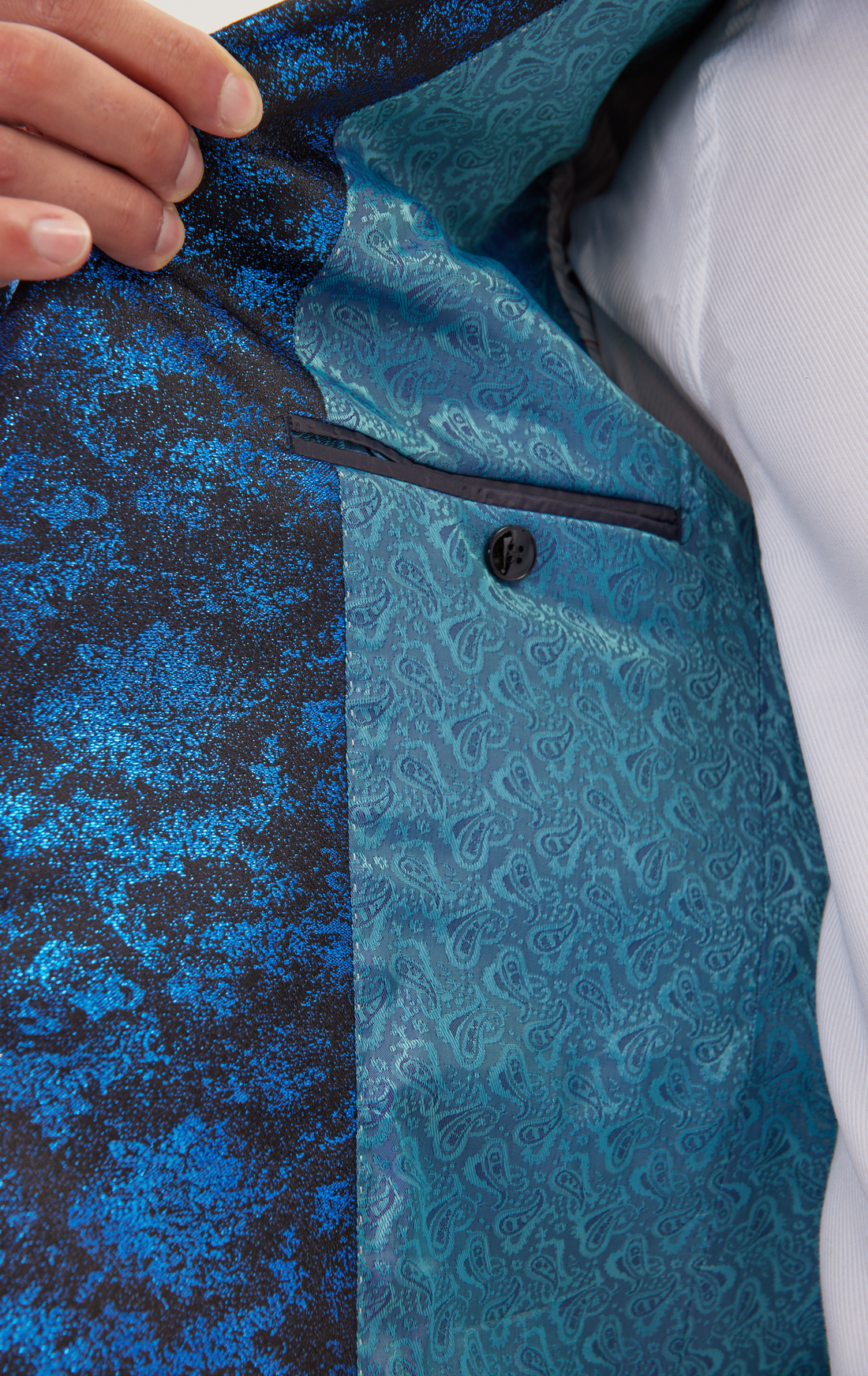 Metallic Foil Shimmer Tuxedo Jacket - Cobalt Blue
