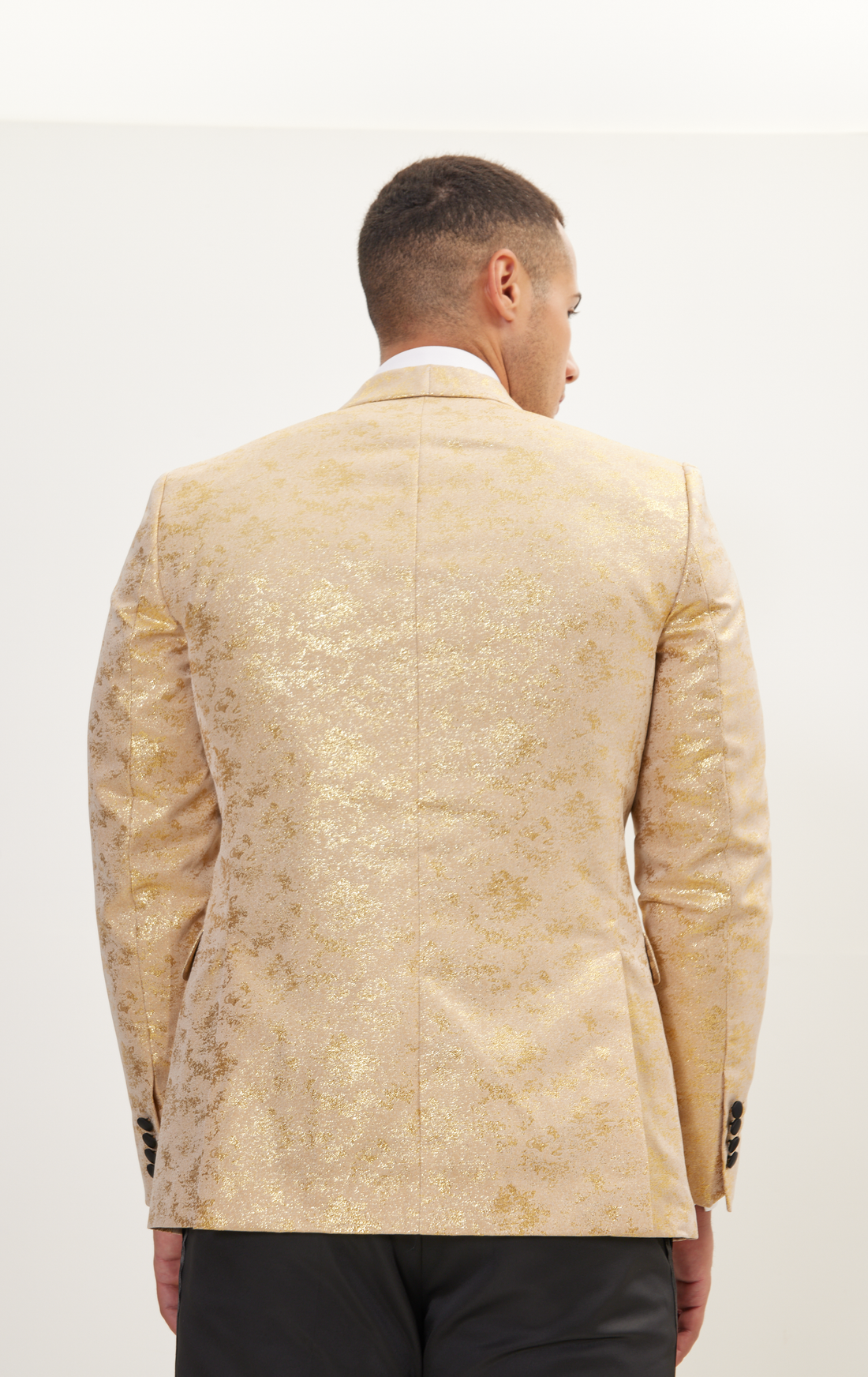 Metallic Foil Shimmer Tuxedo Jacket - Nude Gold