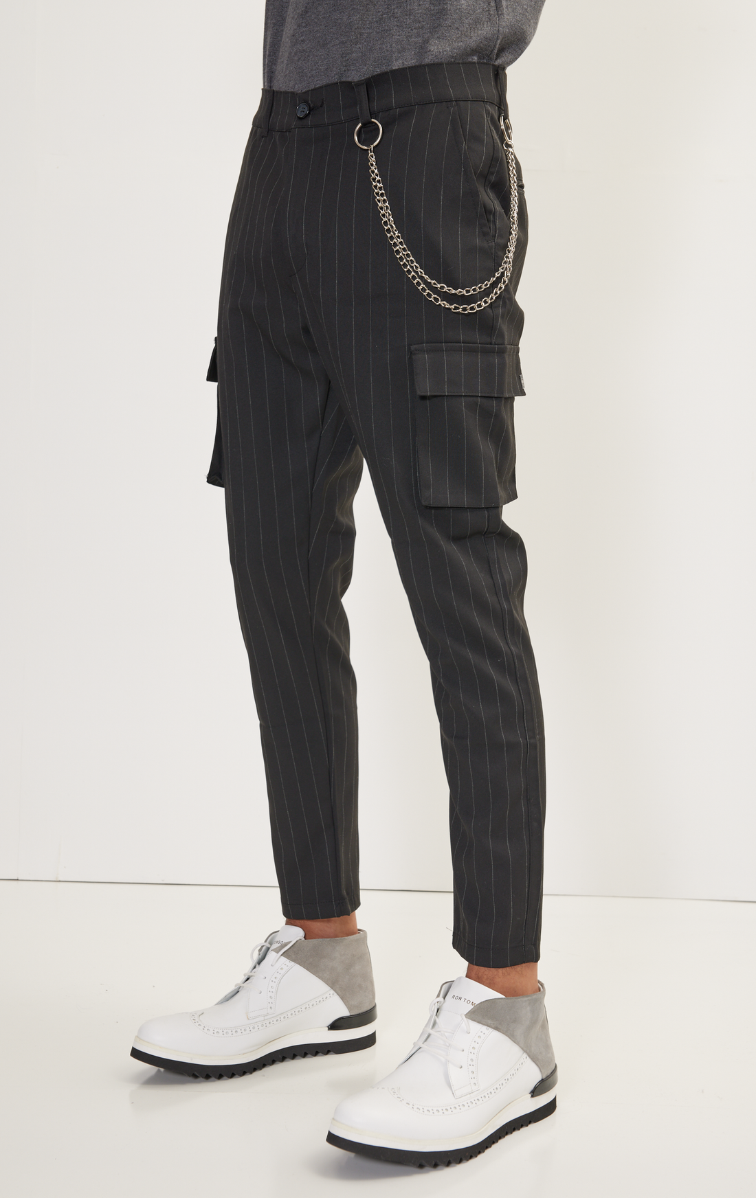 Pinstriped Cargo Pants - Black Anthracite