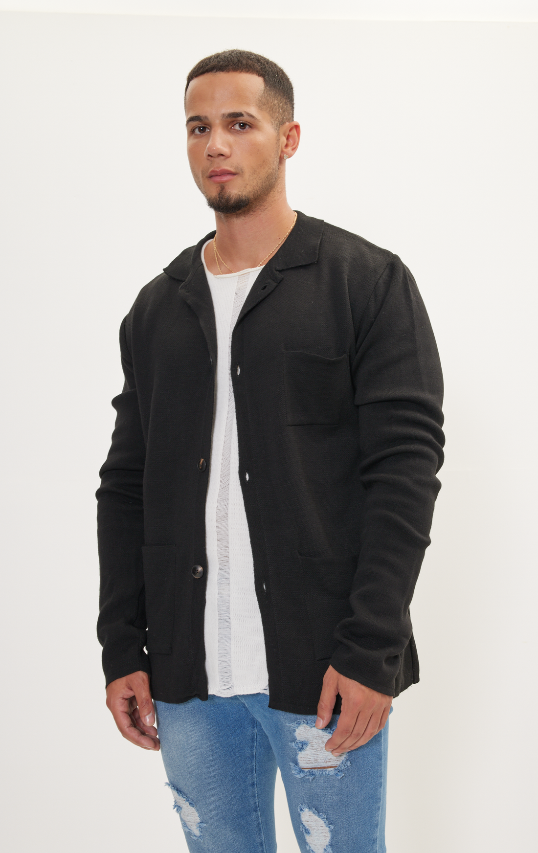 N° 6424 THE CLASSIC 3-BUTTON KNIT JACKET - BLACK