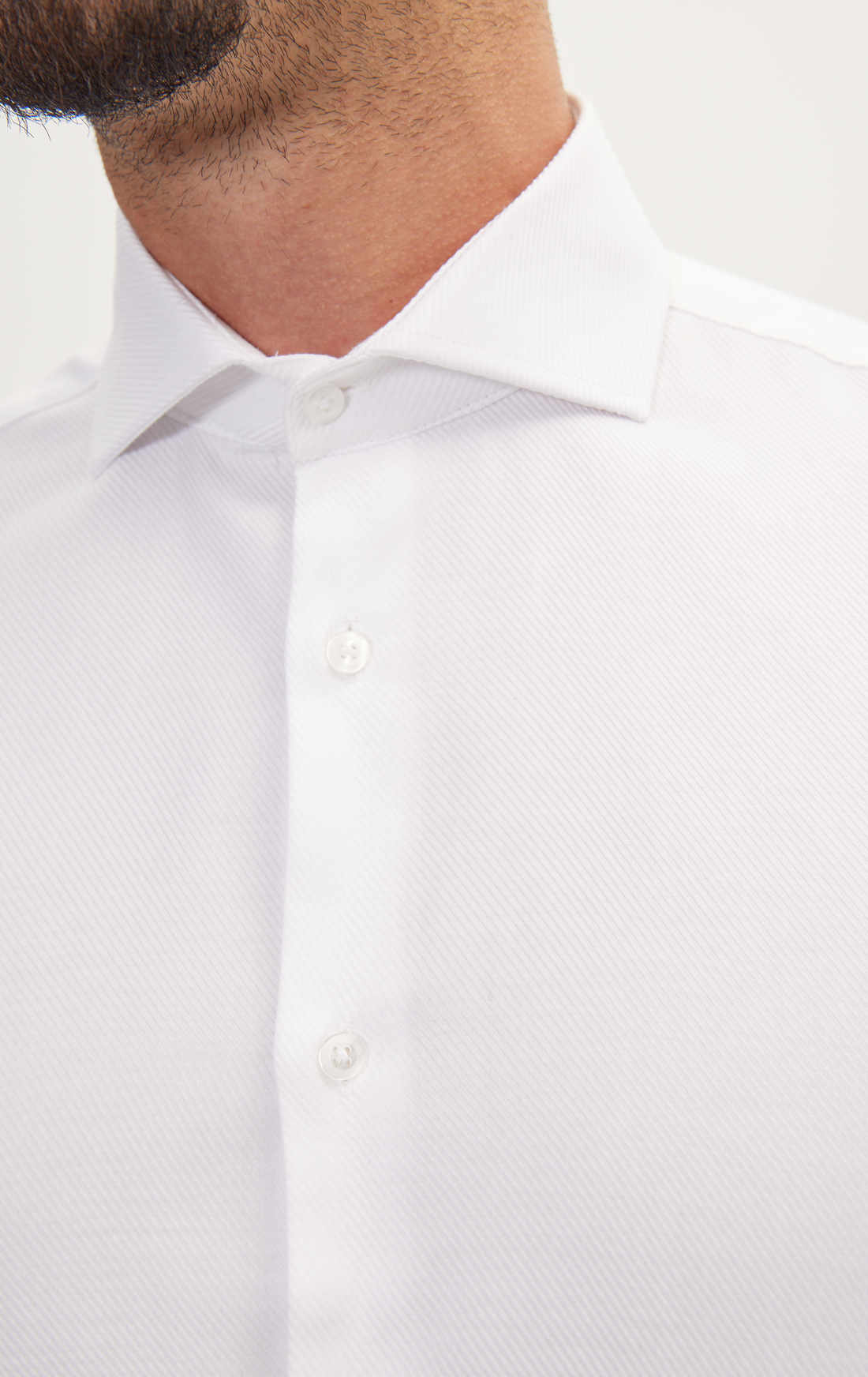 N° AN4902 PURE COTTON FRENCH PLACKET SPREAD COLLAR DRESS SHIRT - WHITE GREY TWILL