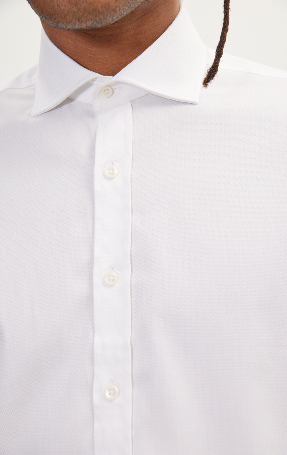 Chemise à motif de losanges à col italien - Blanc