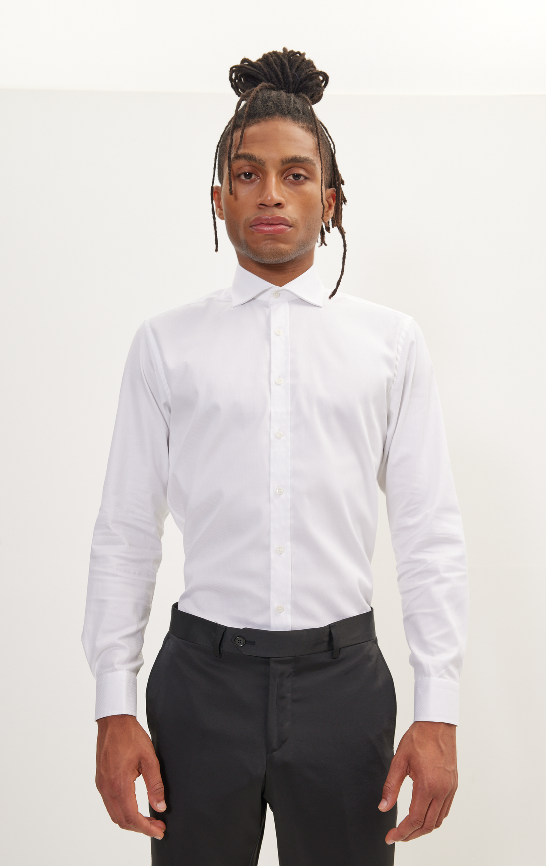 N° 4802A PURE COTTON FRONT PLACKET SPREAD COLLAR DRESS SHIRT - WHITE