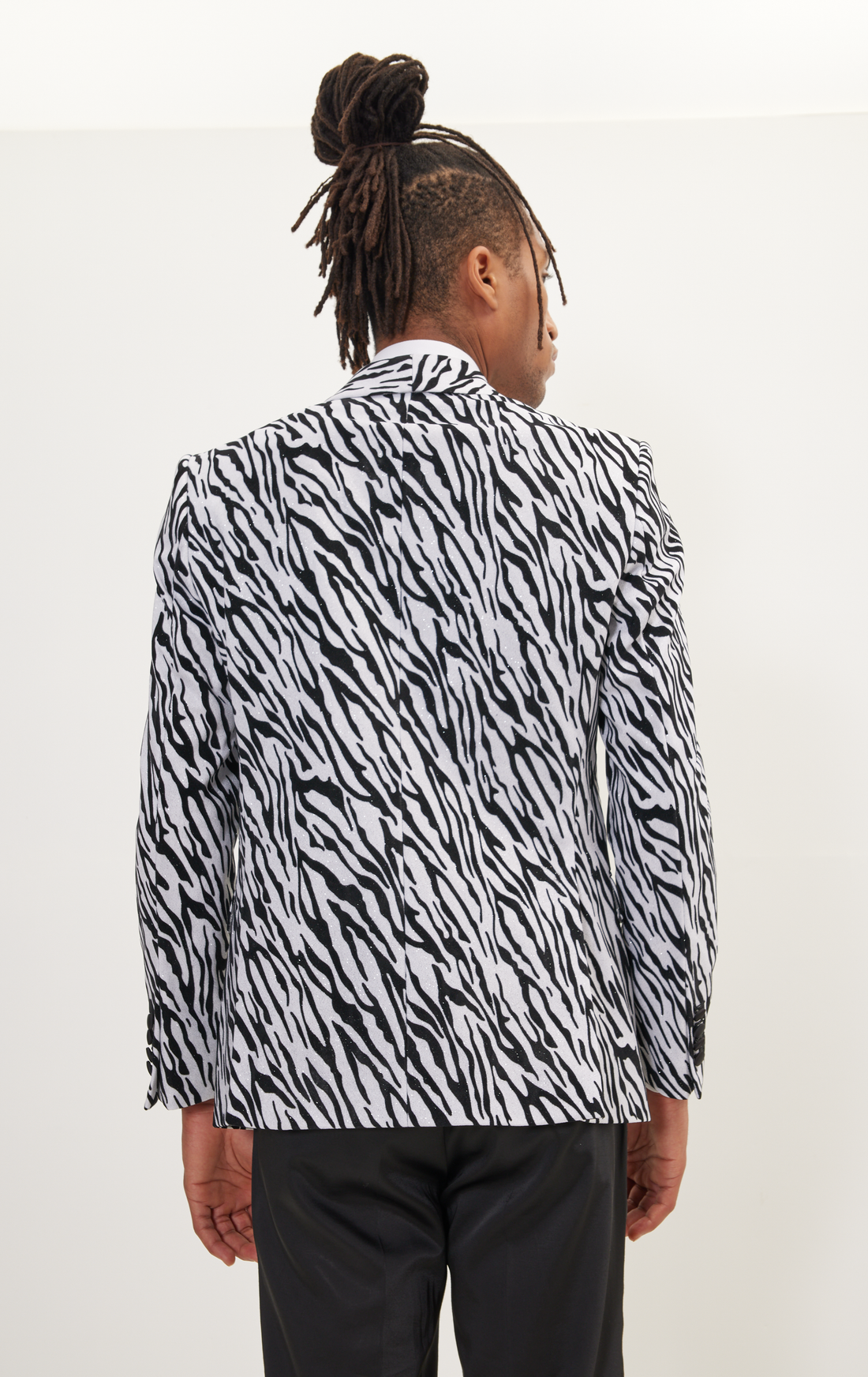 Zebra Velvet Flocking Glittered Tuxedo Jacket - White