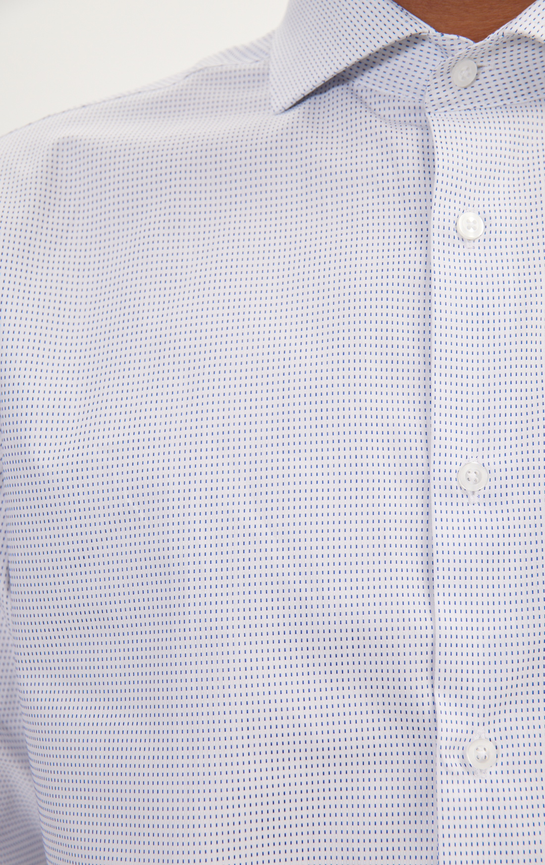 N° AN4903 PURE COTTON FRENCH PLACKET SPREAD COLLAR DRESS SHIRT - WHITE NAVY JACQUARD