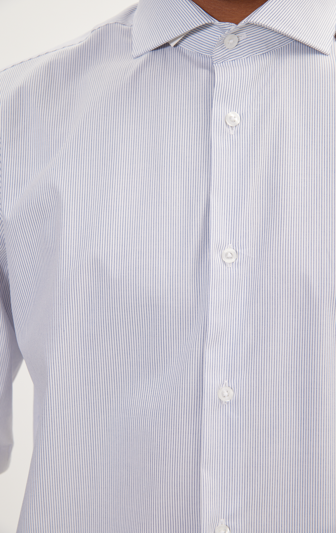 N° AN4902 PURE COTTON FRENCH PLACKET SPREAD COLLAR DRESS SHIRT - WHITE NAVY TWILL