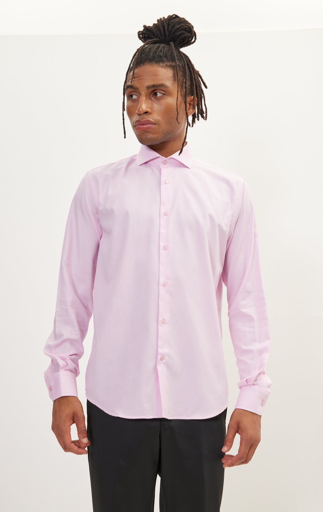 N° AN4902 PURE COTTON FRENCH PLACKET SPREAD COLLAR DRESS SHIRT - WHITE PINK OXFORD