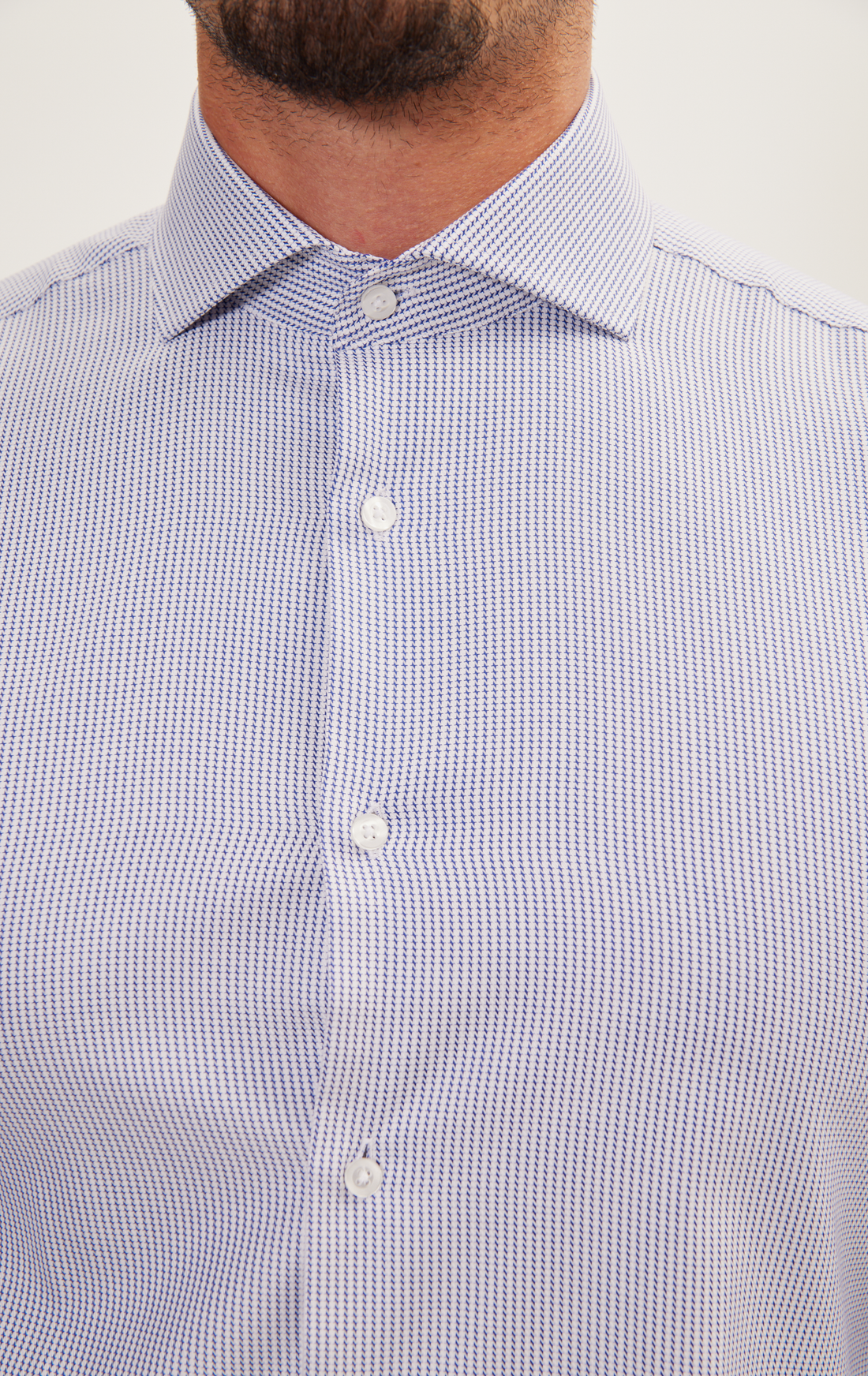 N° AN4903 PURE COTTON FRENCH PLACKET SPREAD COLLAR DRESS SHIRT - BLUE WHITE ROYAL OXFORD