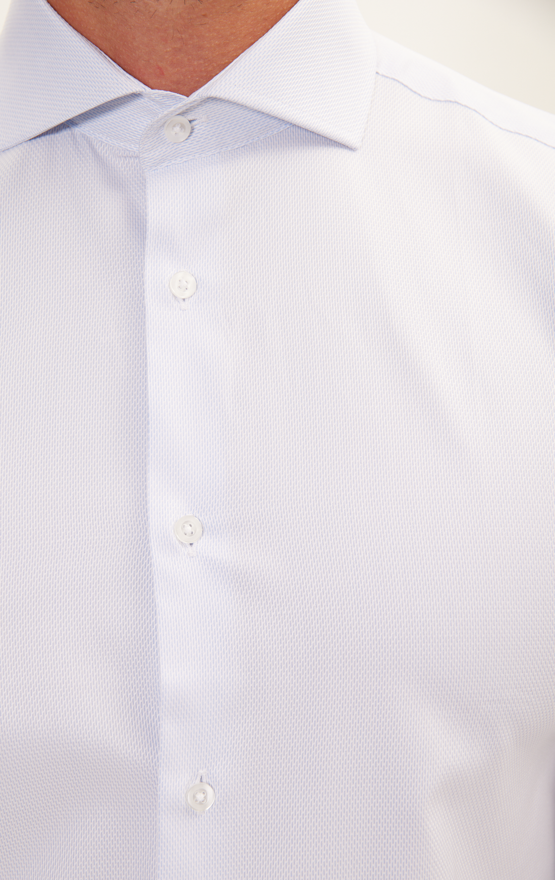 Pure Cotton French Placket Spread Collar Dress Shirt - White Light Blue Royal Oxford