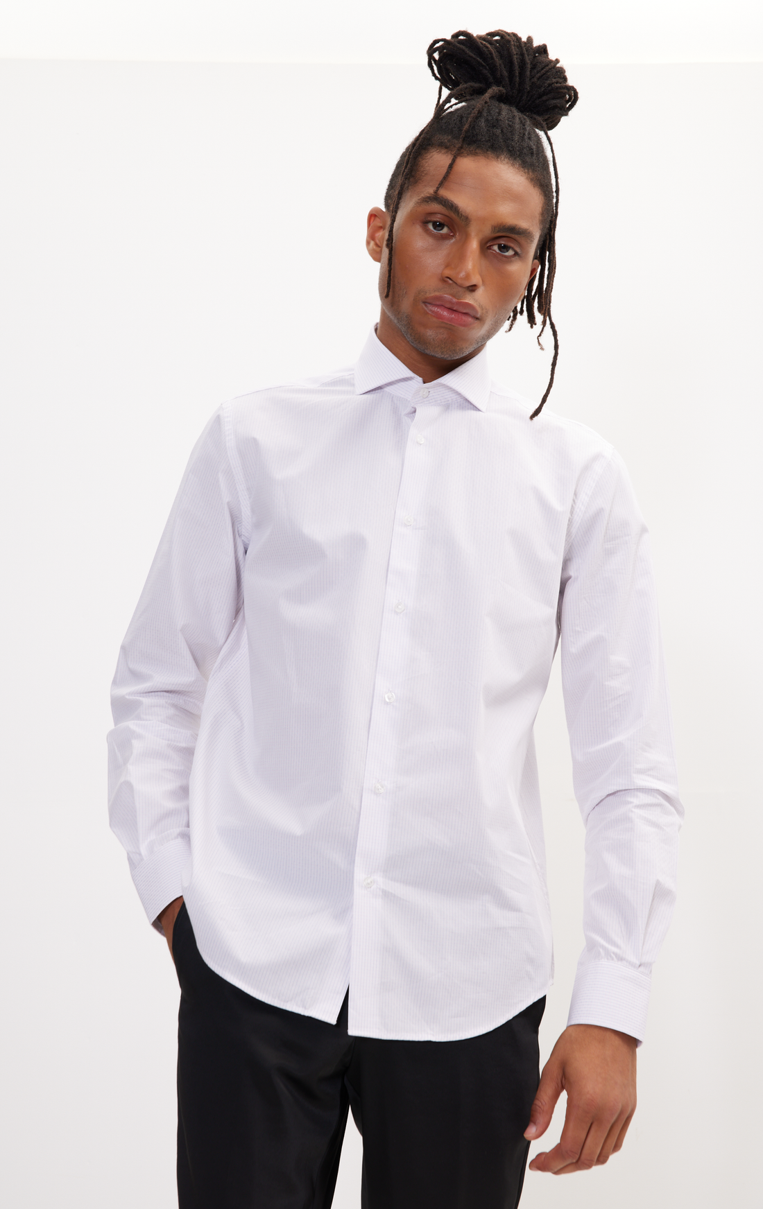 Pure Cotton French Placket Spread Collar Dress Shirt - White Graph