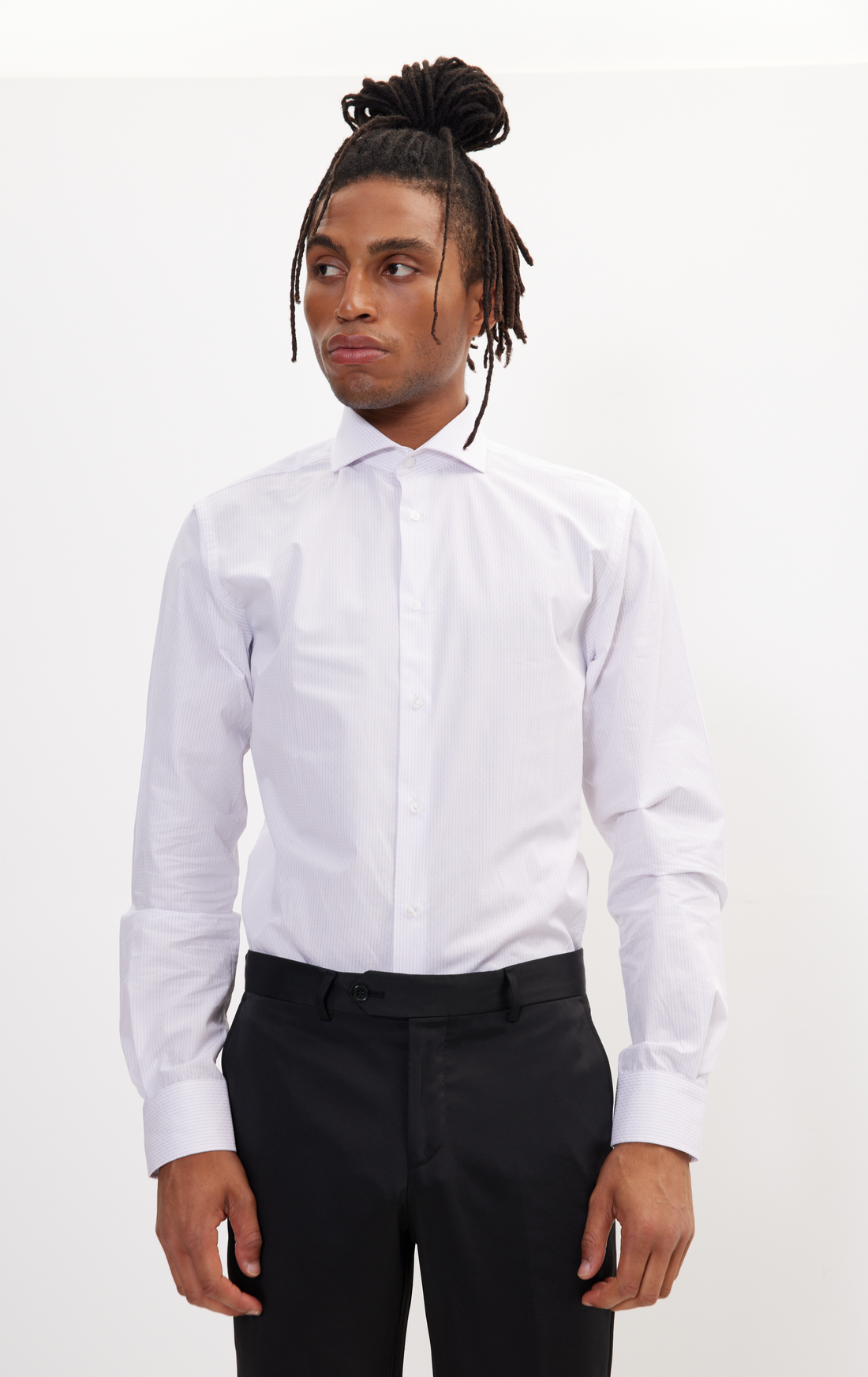 Pure Cotton French Placket Spread Collar Dress Shirt - White Graph