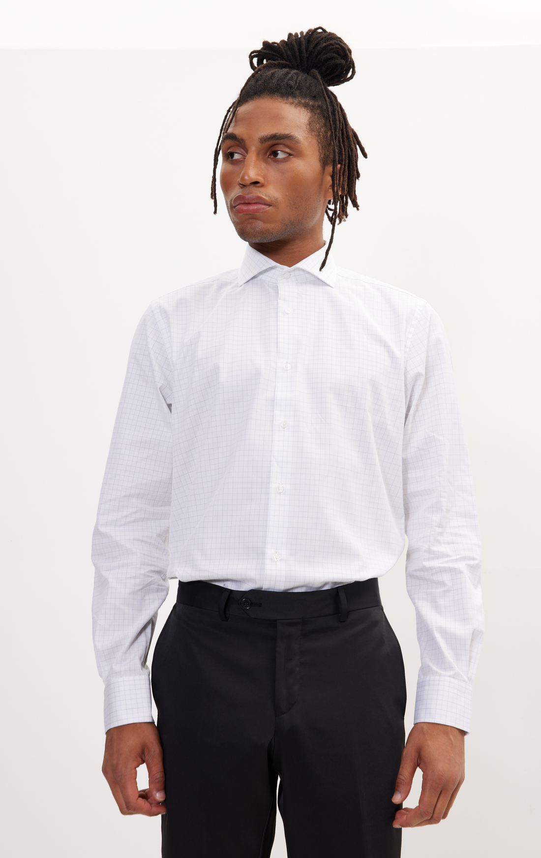 N° AN4903 PURE COTTON FRENCH PLACKET SPREAD COLLAR DRESS SHIRT - WHITE GRAPH