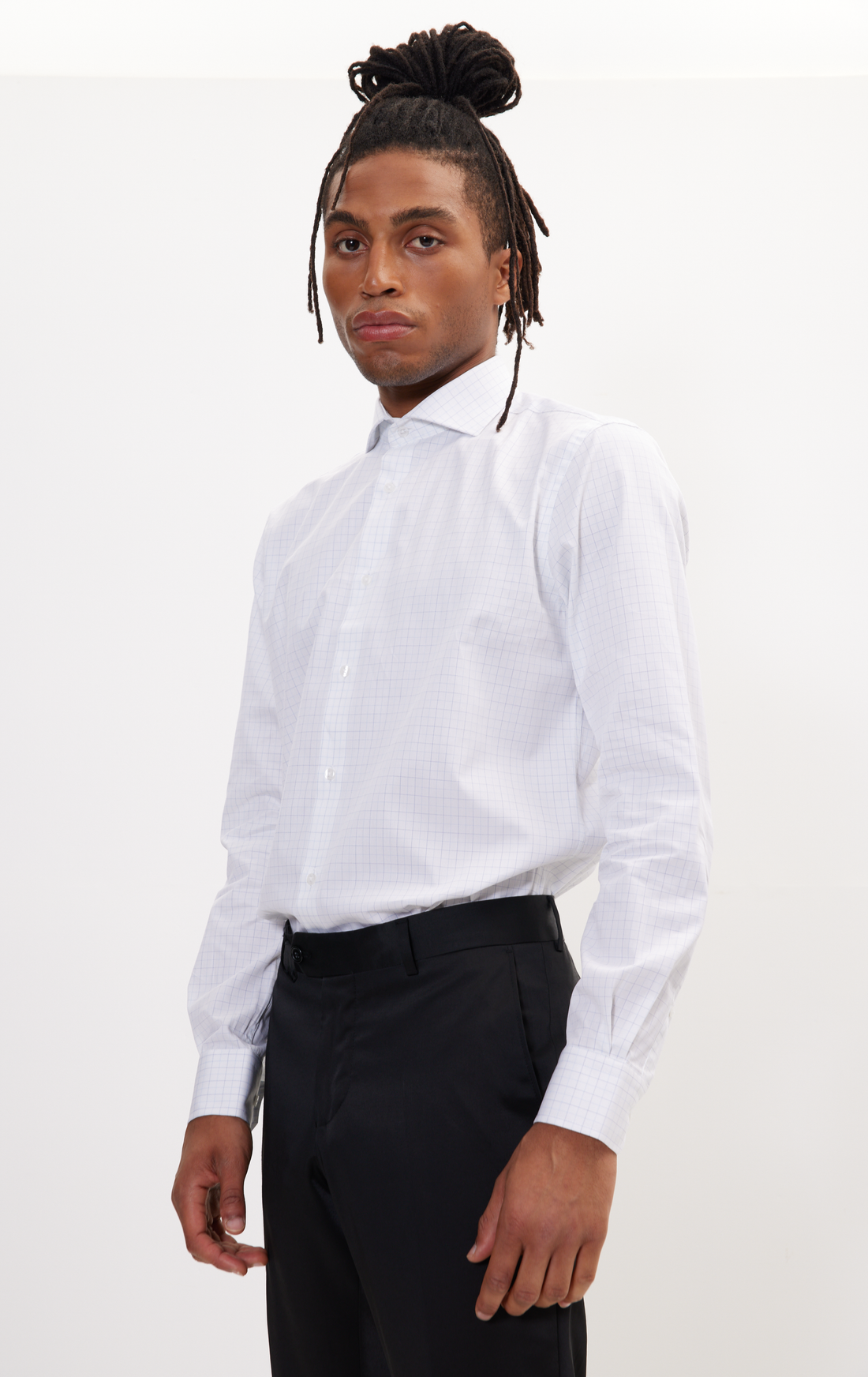 N° AN4903 PURE COTTON FRENCH PLACKET SPREAD COLLAR DRESS SHIRT - WHITE GRAPH