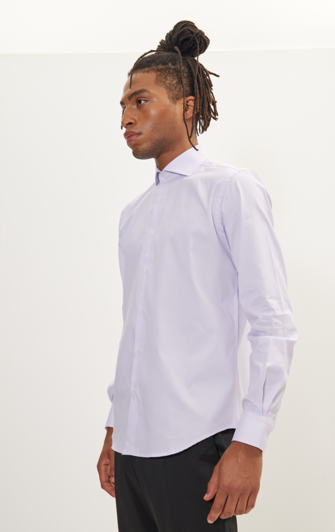 Pure Cotton French Placket Spread Collar Dress Shirt - Lilac Twill