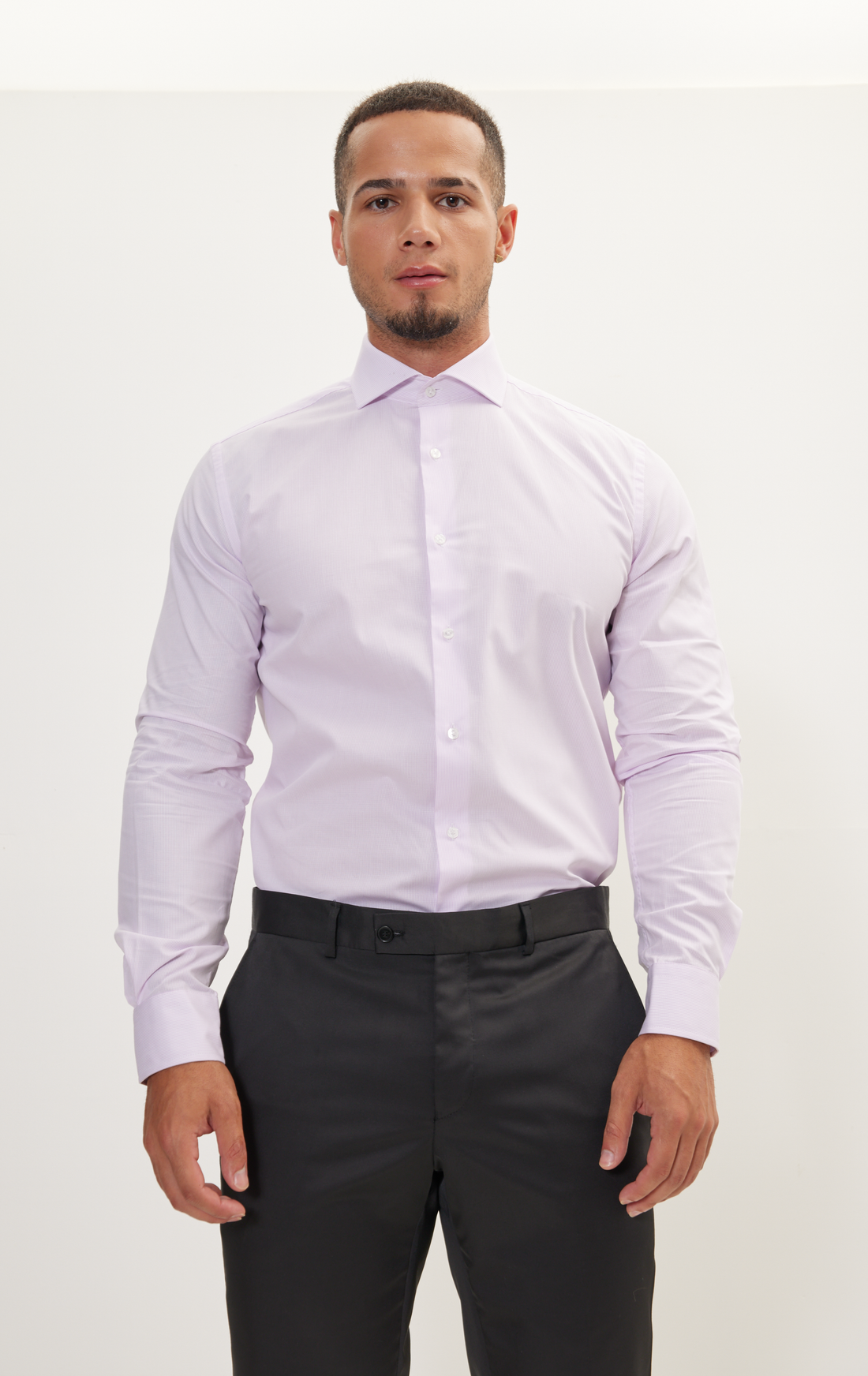 N° AN4902 PURE COTTON FRENCH PLACKET SPREAD COLLAR DRESS SHIRT - WHITE PINK TWILL