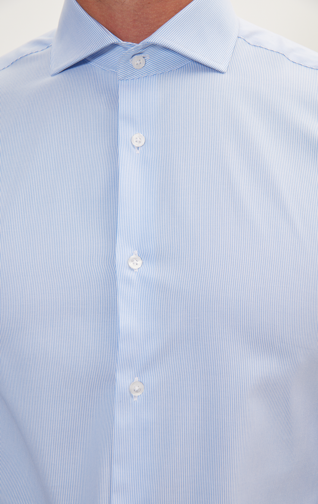 Pure Cotton French Placket Spread Collar Dress Shirt - Blue Striped