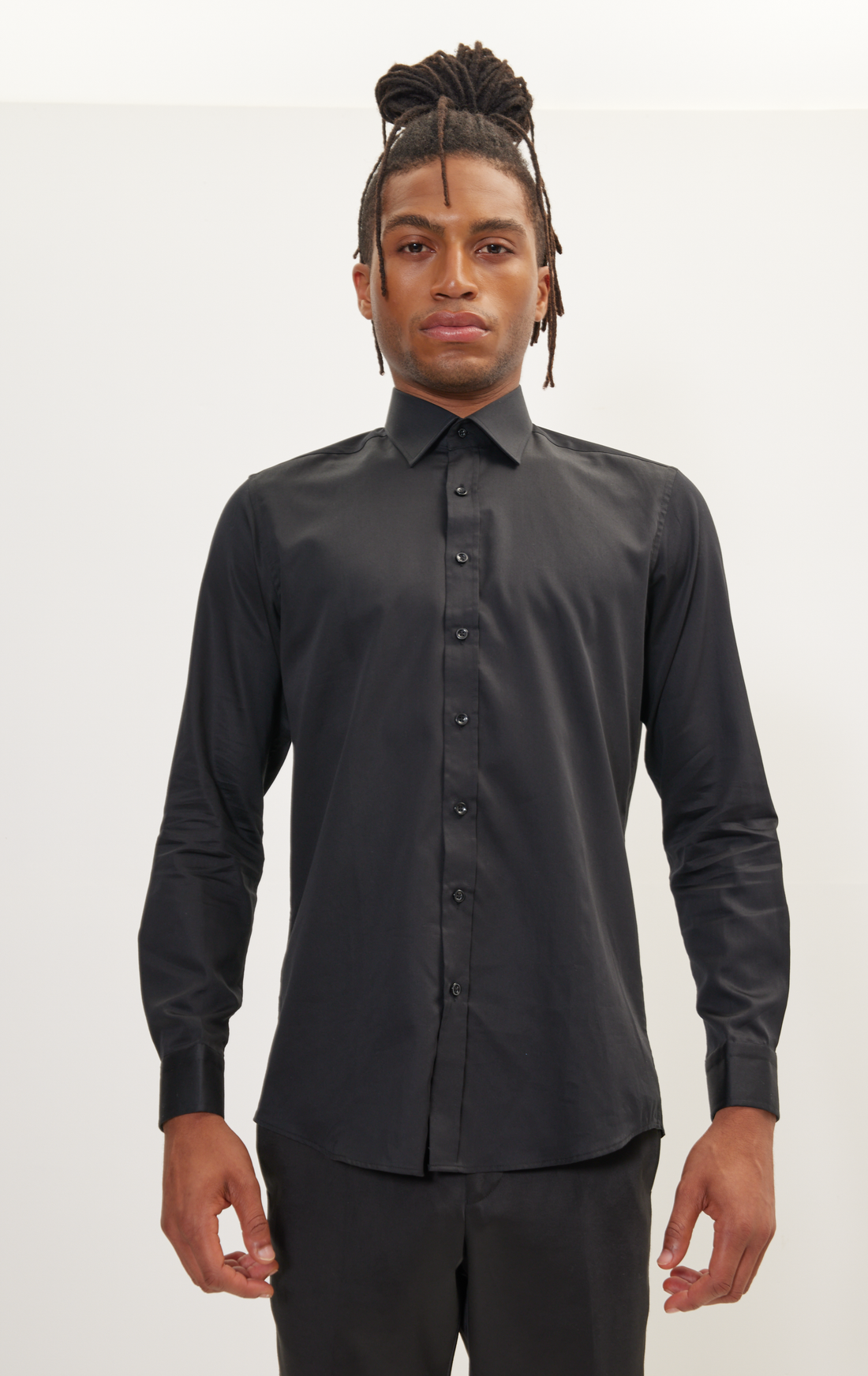 Pure Cotton Classic Collar Sateen Dress Shirt - Jet Black
