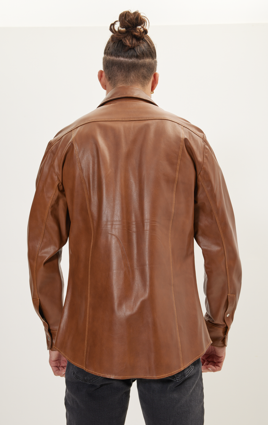 N° 4725Z GENUINE LEATHER SHIRT WITH ZIPPER CLOSURE - BROWN