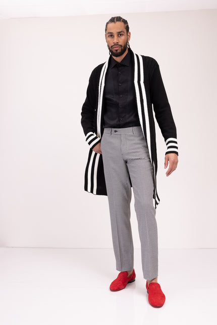 Longline Side Pocket Cardigan - BLACK - Ron Tomson
