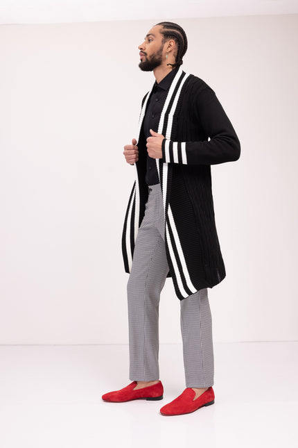Longline Side Pocket Cardigan - BLACK - Ron Tomson
