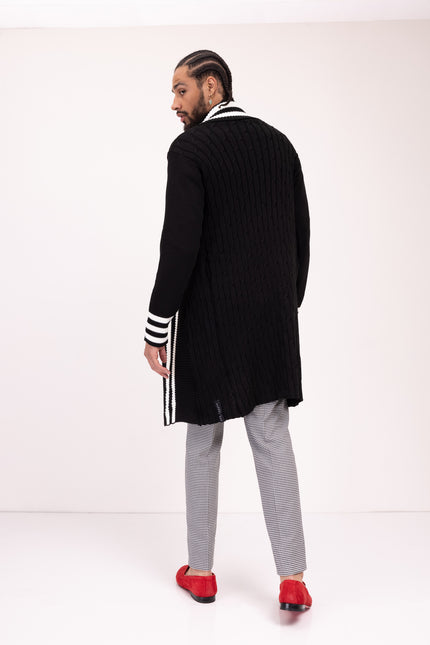 Longline Side Pocket Cardigan - BLACK - Ron Tomson