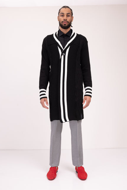 Longline Side Pocket Cardigan - BLACK - Ron Tomson