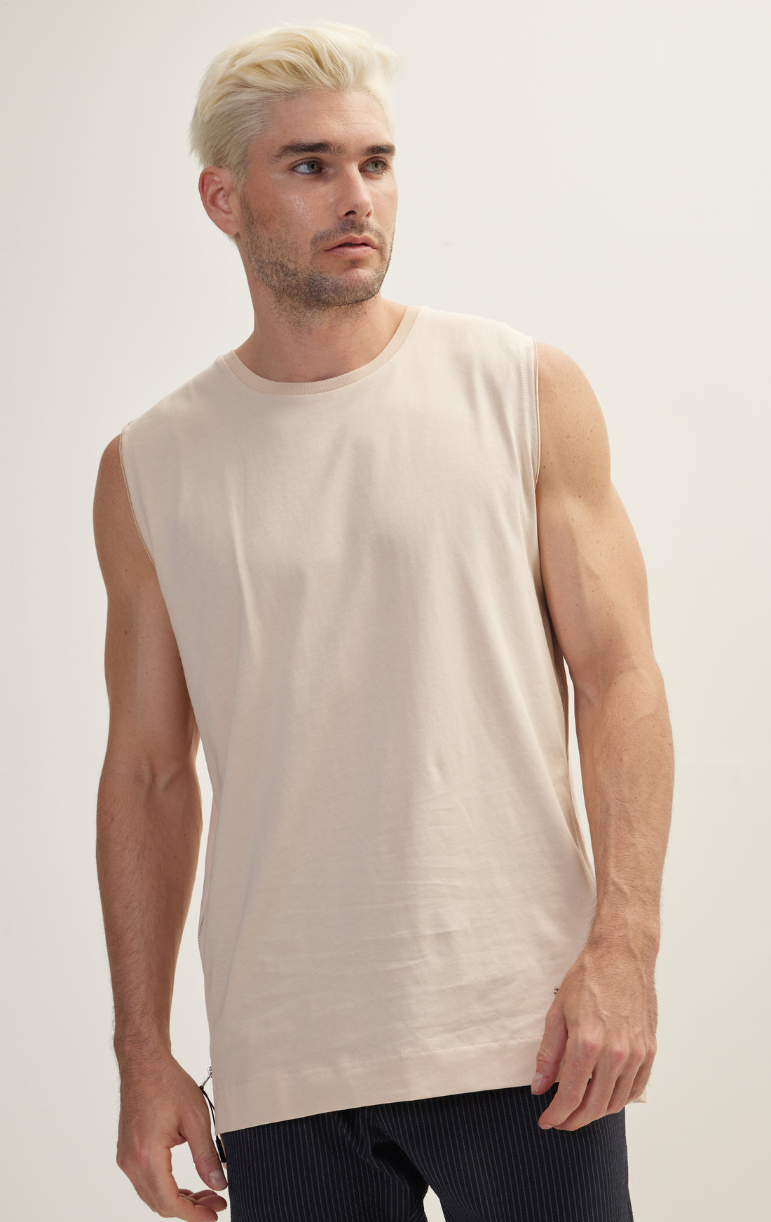 Beige Zero Sleeve T-Shirt
