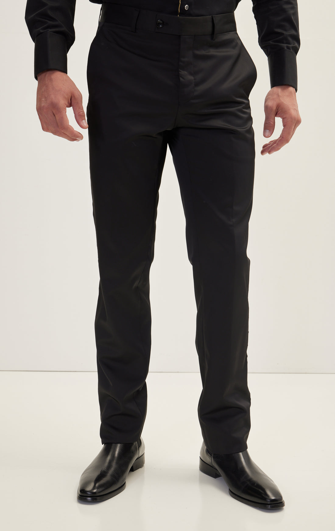 Striped Fitted Tuxedo Pants - Black