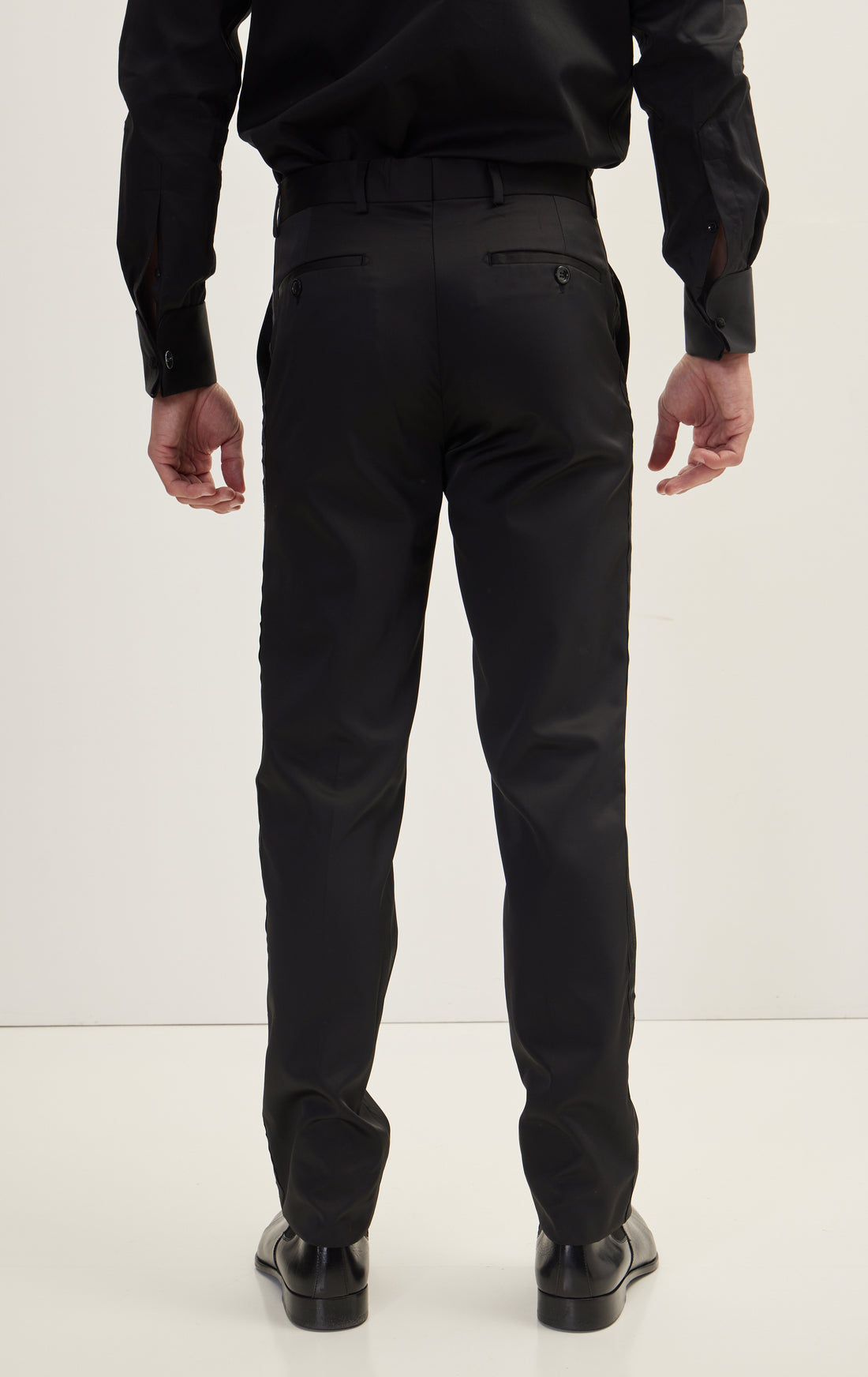 Striped Fitted Tuxedo Pants - Black