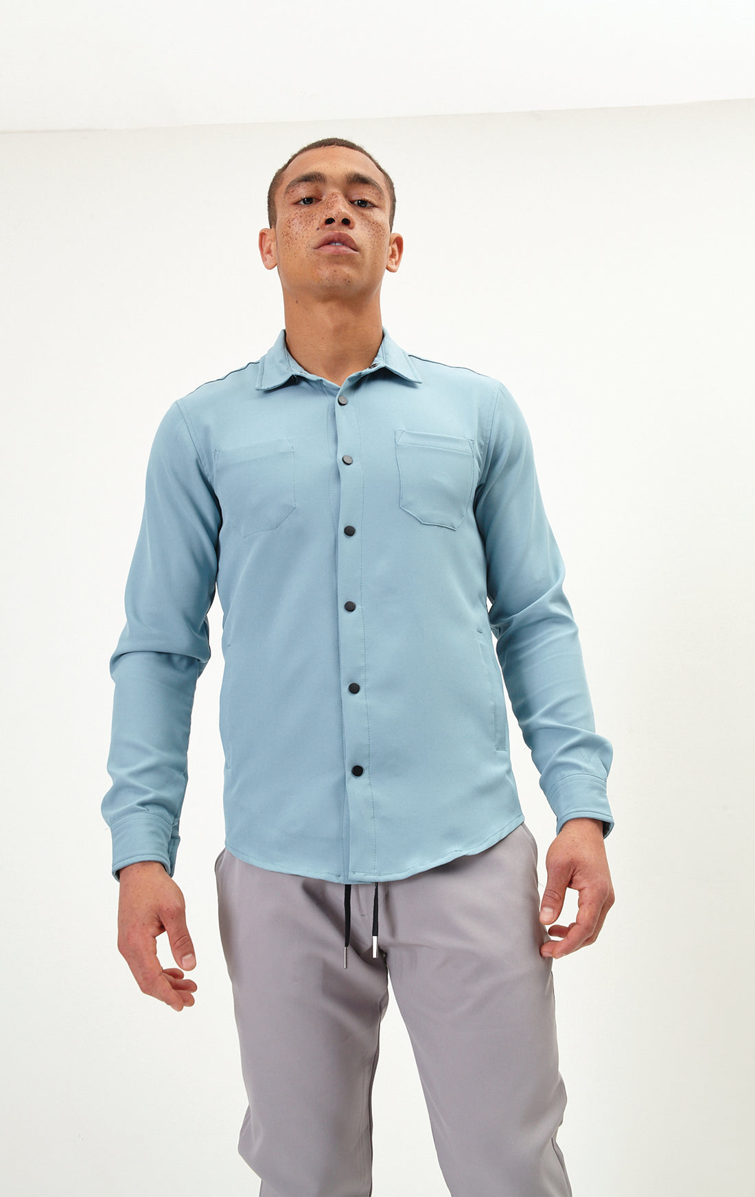 N° 4910 Tonal Button Up Shirt - Teal Green - Ron Tomson
