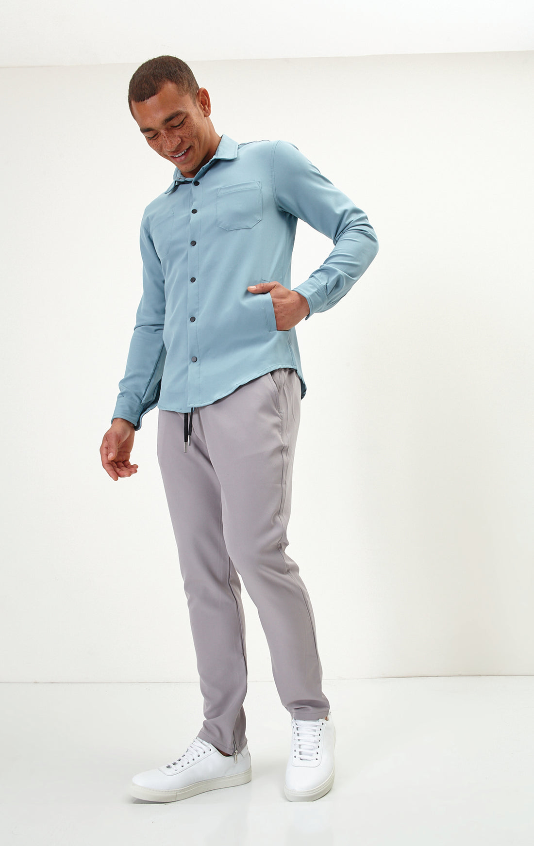 N° 4910 Tonal Button Up Shirt - Teal Green - Ron Tomson