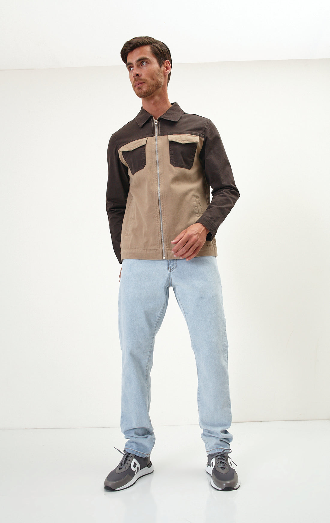 N° 71301 Color Block Utility Shirt - Brown Camel - Ron Tomson