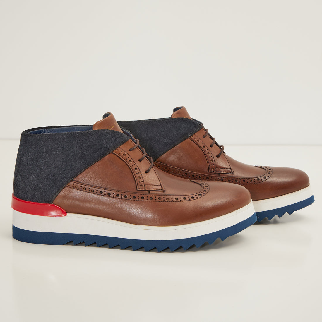 Leather Wingtip Sneaker Boots - Brown