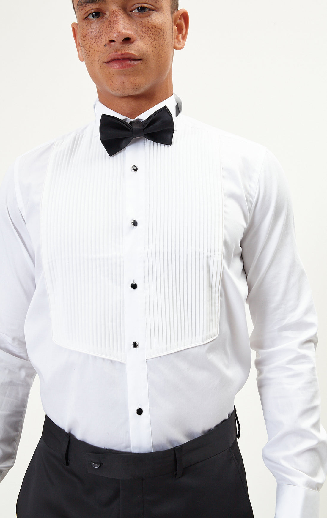 Pleated Wing Tip Collar Shirt - White - Ron Tomson