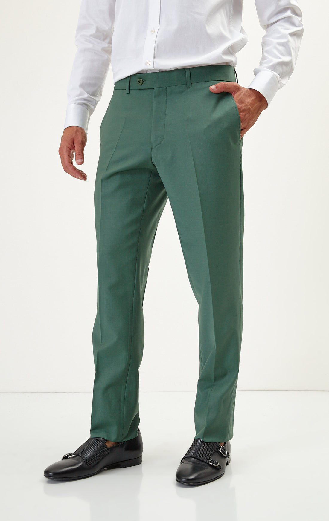N° R206 Double Breasted Merino Wool Suit - Verdant Green - Ron Tomson
