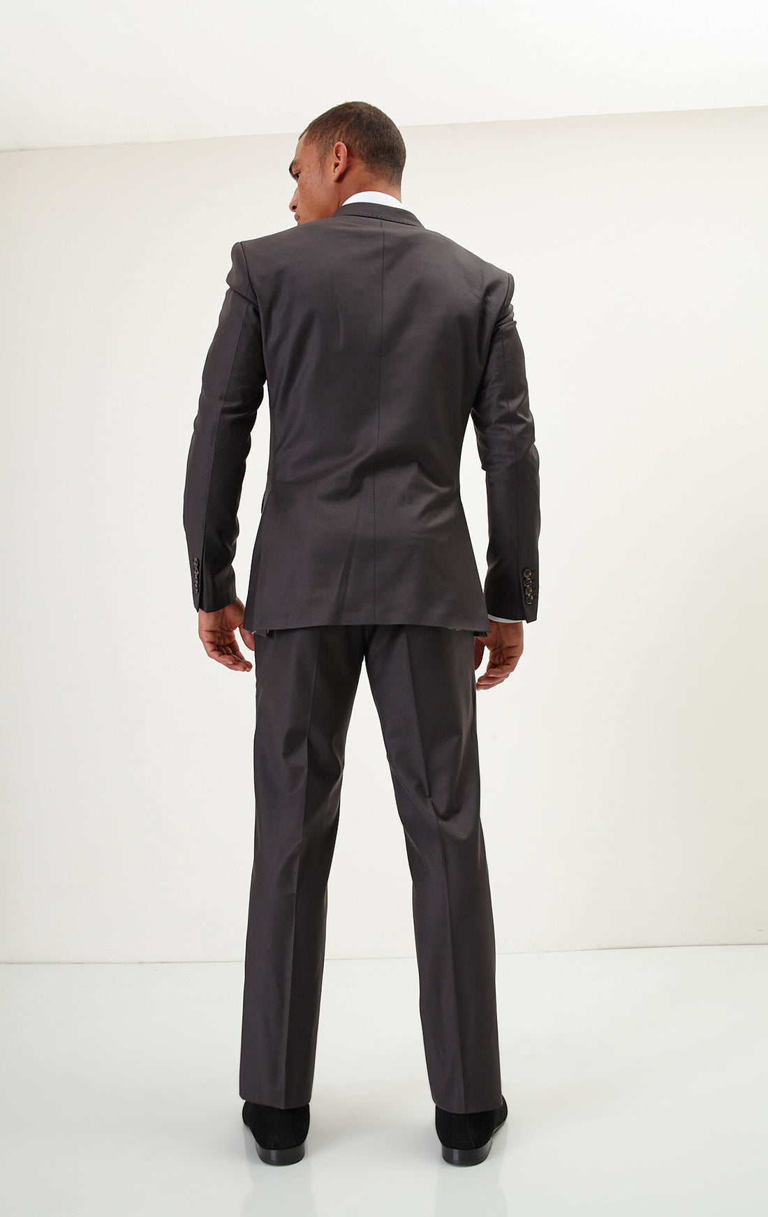N° R206 Double Breasted Merino Wool Suit - Chocolate - Ron Tomson