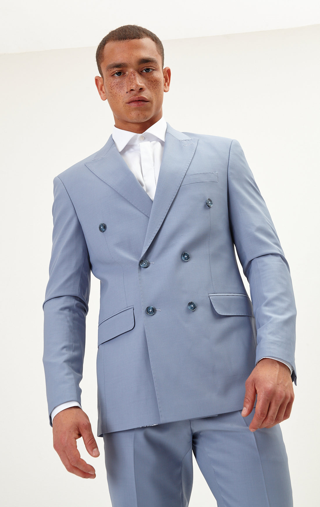 N° R206 Double Breasted Merino Wool Suit - Monument - Ron Tomson