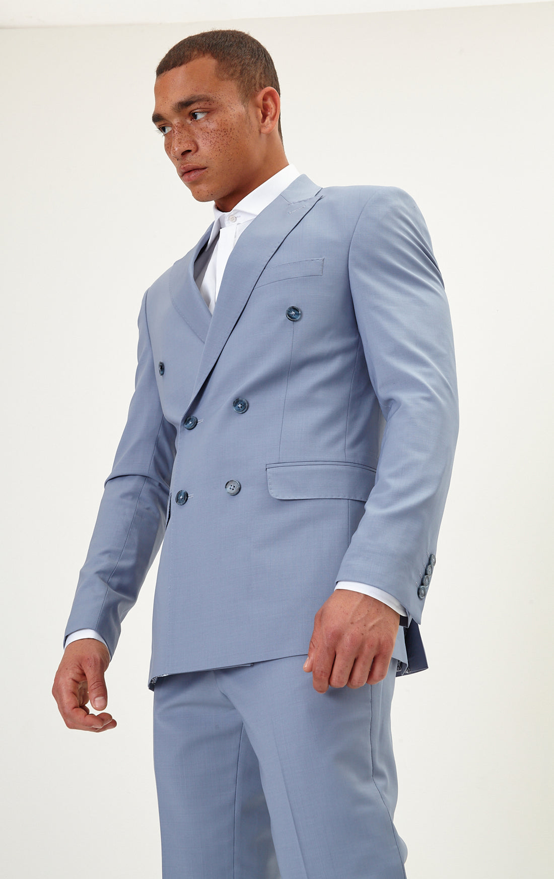 N° R206 Double Breasted Merino Wool Suit - Monument - Ron Tomson