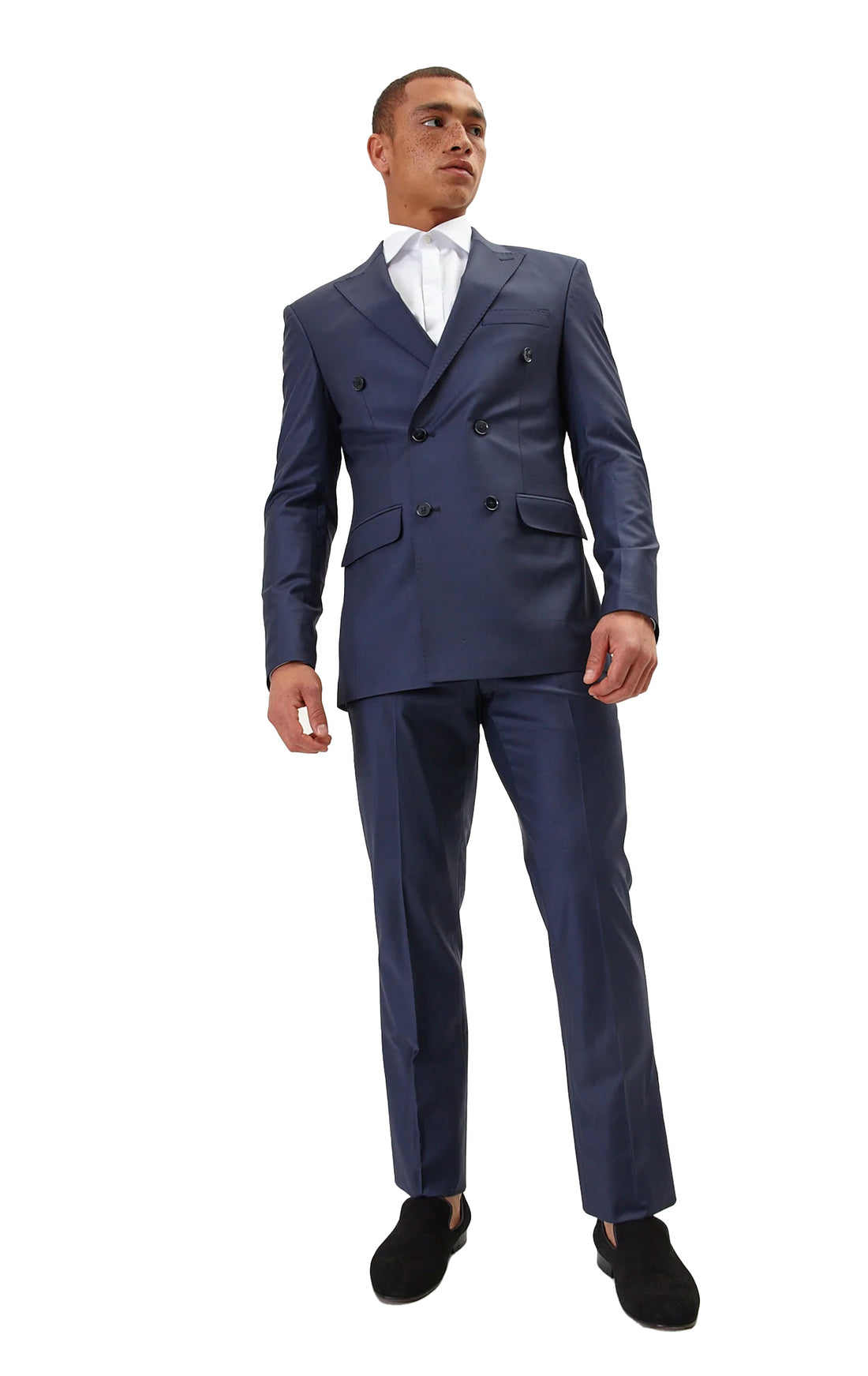 N° R206 SUPER 120S MERINO WOOL DOUBLE BREASTED SUIT - SOLID NAVY