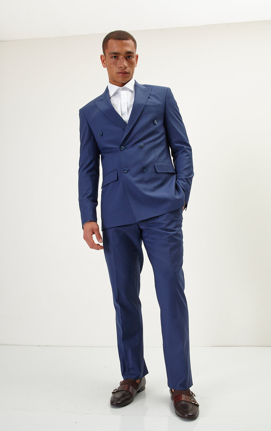 N° R206 Double Breasted Merino Wool Suit - Dark Blue - Ron Tomson